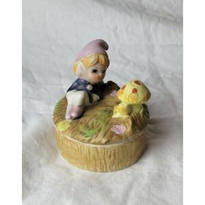 Vintage Homeco Elf and Mushroom Trinket Lidded Box